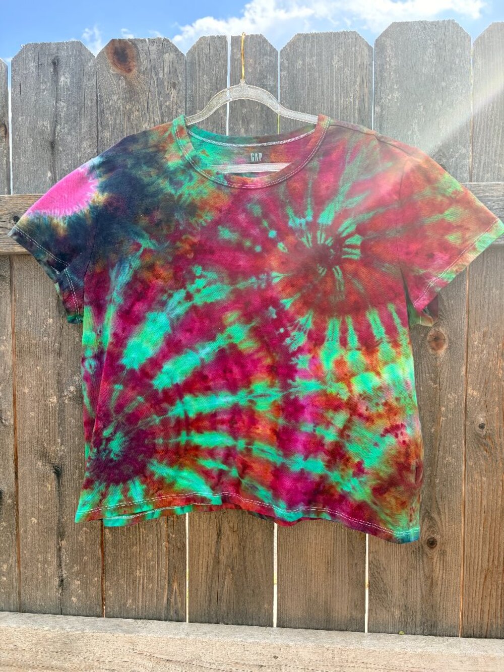 Hand dyed tie dye t-shirt - XL boxy and slightly cropped - in stock